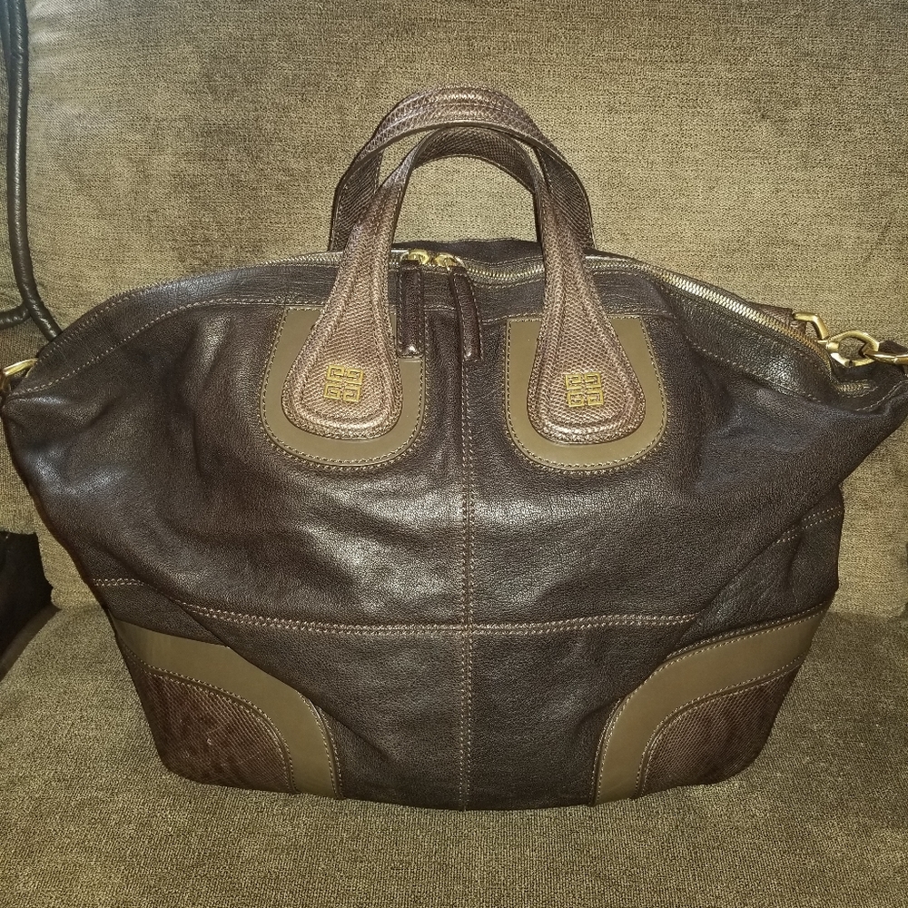 Givenchy Nightingale XL Brown Leather & Snake Trim